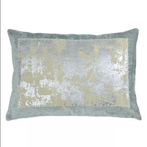 Michael Aram Linen Distressed Metallic Lace Pillow Seafoam 14" x 20"